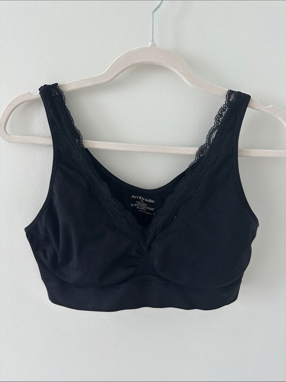 Ambrielle Black Lace-Trim Wireless Bralette